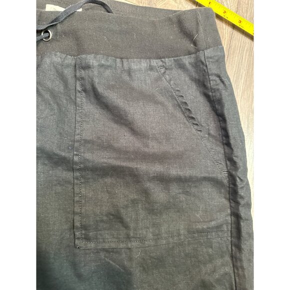 Eileen Fisher Black Linen Blend Cropped Pants Womens L with Drawstring Waist & F - Picture 4 of 7